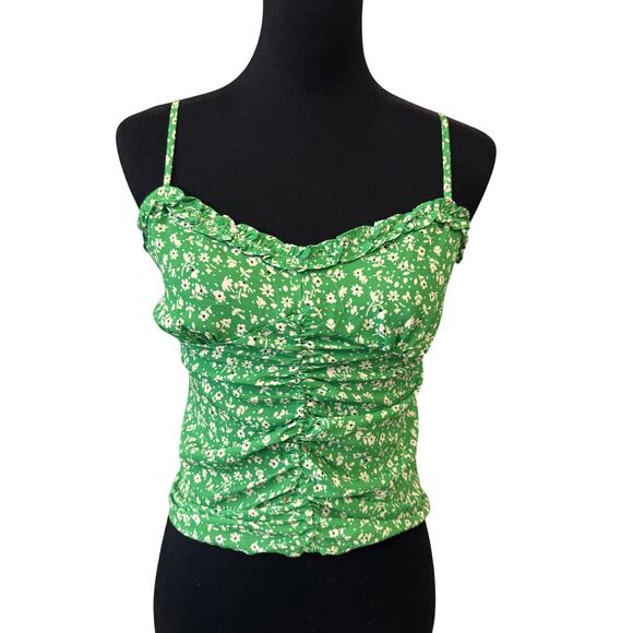 New LUSH NORDSTROM Women's Green Floral Print Ruched Front Cami Tank Top Size S - Picture 3 of 6